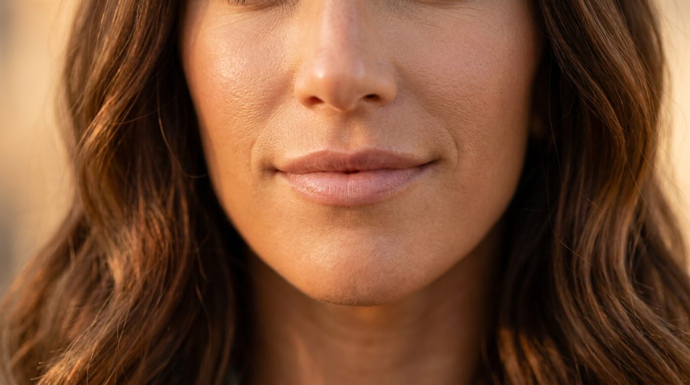 A soft close-up of naturally balanced lips with real skin texture.